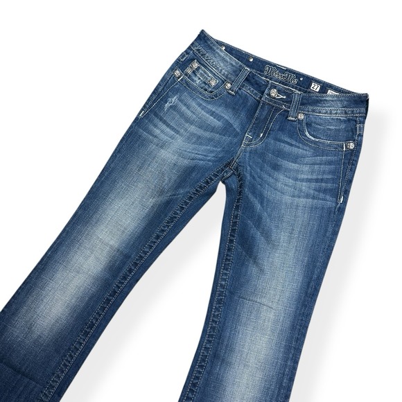 Miss Me Jeans Womens 27 Blue Bootcut Embroidered Stars Stripe Pockets Rhinestone - Picture 4 of 16